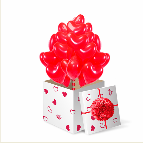 Коробка с шарами «Клубничные сердца»